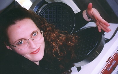 Cinda Lester and her waffle iron